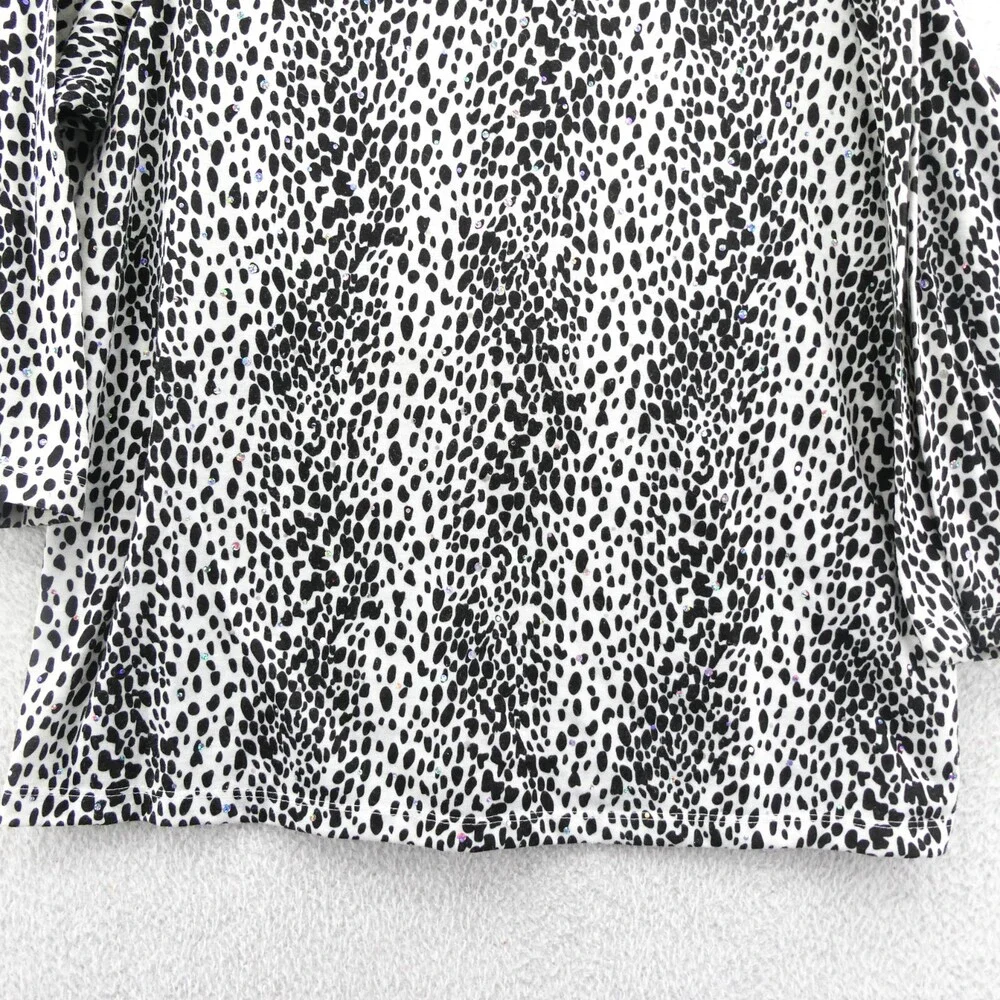 Cathy Daniels Sweater Large Womens Black White Spotted Tight Knit Long‎ Sleeve